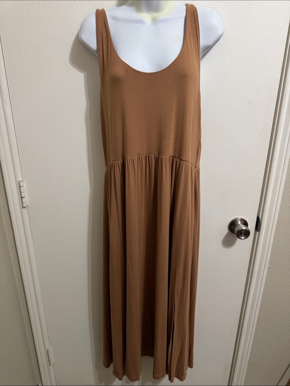 A New Day Sleevless Wide Strap‎ Maxi Dress Camel Color Flowy XL Summer Neutral